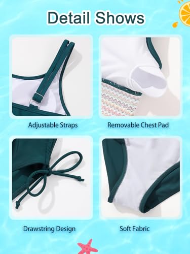 Image of Teen Girls Swimsuit Two-Piece Bikini Set Adjustable Shoulder Straps Bathing Suit Kid Athletic Swimwear with Chest Pad