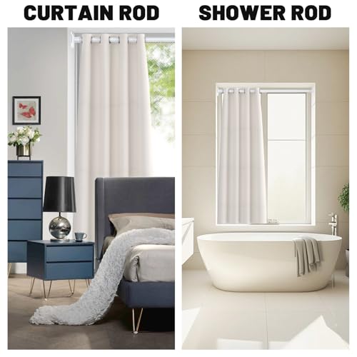 Image of UIOSANRT White Shower Curtain Rod 31-68 inches with Holders, Stainless Steel Shower Rod & Tension Rod, Adjustable Tension Shower Curtain Rod for Bathroom, Windows, Closet