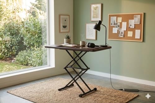 Image of Space Magic Scissor Height-Adjustable Rectangular Multi-Purpose Contemporary Plastic Folding Table (Brown, 2x1.5 ft)