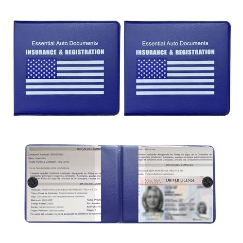 KAUEGOW 2 PCS Car Registration Insurance Holder, Portable Auto Glove Box Paperwork Wallet, Waterproof Card Case Document Organizer for Most Cars Trucks SUVs, Car Accessories (Blue, Blue Flag)