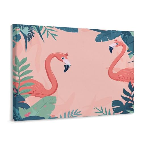 Toile flamants roses prête à accrocher pour relooker facilement un mur 15,7x30