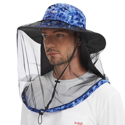 Image of BASSDASH UPF 50+ Mosquito Sun Hat with Hidden Head Net and Neck Flap for Men Women Outdoor Fishing Hiking Camping
