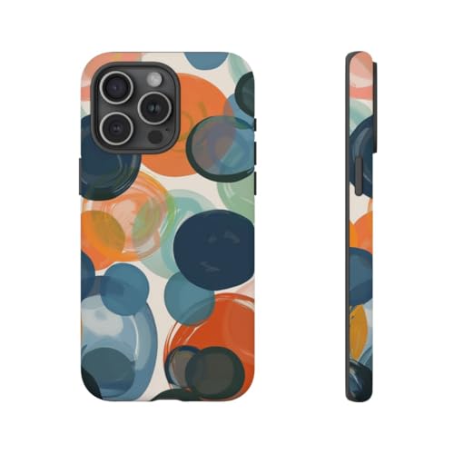 Coque rigide mate motif abstrait cercles superposés vibrants iPhone 15 Pro Max