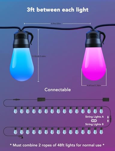 Govee H70211B1 Smart Outdoor String Lights H7021, Rgbic Warm White 96Ft (2 Ropes Of 48Ft) Led Bulbs For Halloween Decorations, Christmas thumb #8