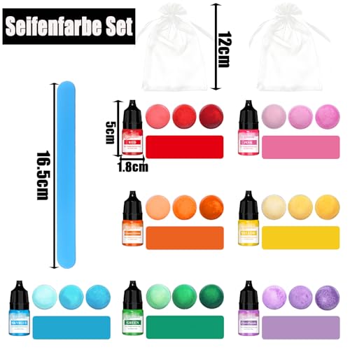 Nurila Seifenfarbe Set,7er x 5ml Farben Flüssig Konzentriert Seifen Farben mit Aufbewahrungstasche Rührstab für DIY Badebomben, Seifen Machen, Soap, Kunsthandwerk
