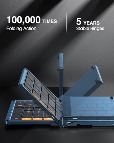 Image of ProtoArc XK01 Full-Size Foldable Bluetooth Keyboard for Travel, Blue | 105 keys, number pad, 0.65in keycaps, 3-device Bluetooth 5.1 switching, USB-C charging, for laptop tablet phone