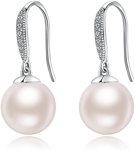 Jiahanzb 18K White Gold Plated Pearl Earrings from Austria 925 Sterling Silver Earrings Hypoallergenic Pearl Drop Earrings Fine Jewelry Gift for Women