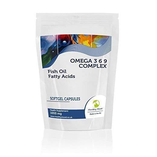 Omega 3 6 9 Complex 1000mg Fish Oil Fatty Acids) mega-3-6-9 Health Food Supplement Vitamins 30 Softgel Capsules Flaxseed Oil Sunflower Seed Oil Vitamin E Nutrition Vitamins HEALTHY MOOD