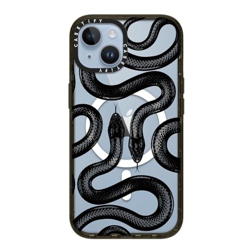 Coque iPhone 14 Casetify anti-choc Magsafe Black Kingsnake motif serpent brillant