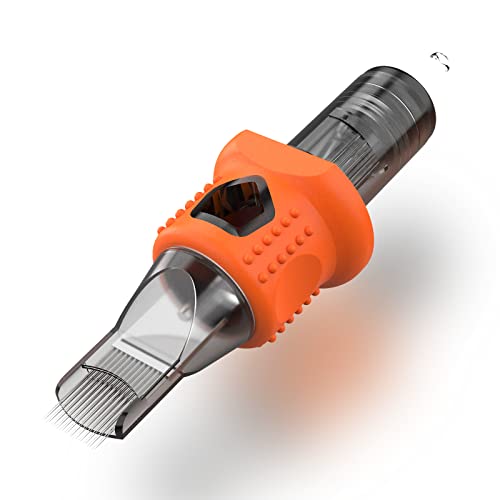 INKin 15RM Tattoo Needles, 16Pcs Finger Ledge Cartridges #12 Standard 15 Curved Magnum Long Taper with Professional Membrane for Tattooing Supply (1215M1C)