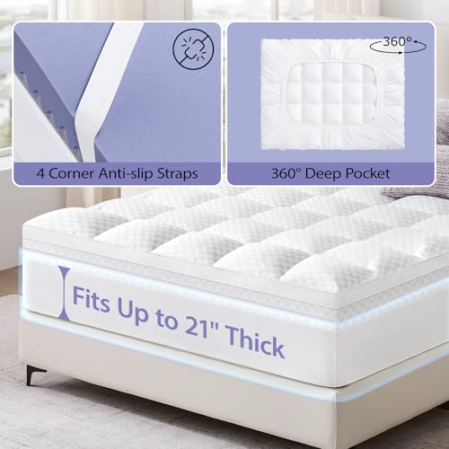 downluxe 4 Inch Full Size Memory Foam Mattress Topper Pro Dual Layer 2 Inch Cooling Gel Egg Crate Memory Foam Plus 2 Inch Pillow Top Medium Firm with Deep Pocket