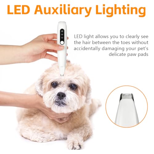 OFFCUP Pfotentrimmer für Hundem, Leise Hundeschermaschine mit LED-Licht, Schermaschine Hund Katze, Hundetrimmer Wiederaufladbar Hundepfoten Trimmer Haustier Rasierer für Pfoten, Augen, Ohren, Gesicht