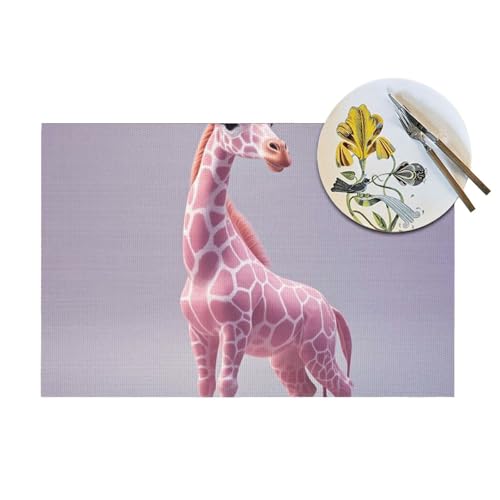 Set de table lavable PVC tissé pour cuisine et salle à manger, lot de 6 tapis de table rose