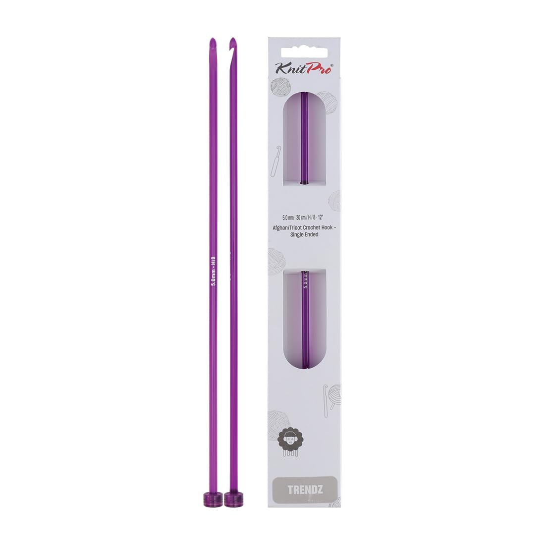 Knit Pro KP51401 5 mm Single Ended Tricot/Afghan Crochet Hook, Multi-Colour