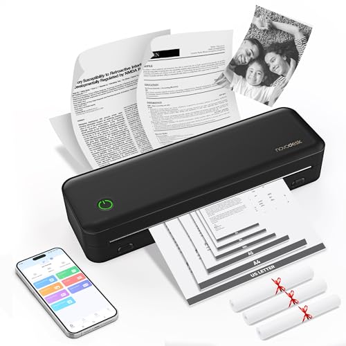 Portable Thermal Printer for Travel, Wireless Bluetooth Inkless Mini Printer w/ 300DPI , Supports 8.5' x 11' US Letter, Legal, A4 & A5 Paper, Compatible w/ Android, iOS, Laptop for Home, Office Use