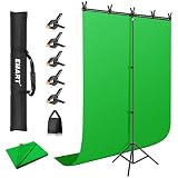 EMART 背景スタンド T字背景スタンドセット150X260cm 撮影スタンド 幅、高さ調節可能 グリーンバック150x200cm 生放送、web会議、ビデオ通信、動画などに適用 背景布 背景クロマキー合成、テレワーク、オンライン授業、オンライン飲み会など幅広く応用 三脚ケース付き