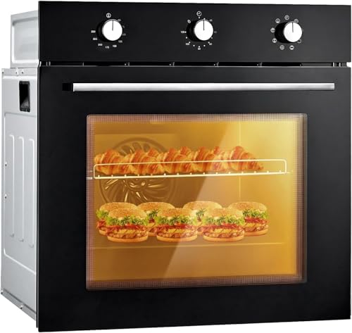 Single Wall Oven 24" Built-in Electric Ovens with 8 Cooking Functions,2.5Cu.f Convection Wall Oven in Stainless Steel,Mechanical Knobs Control, Timer