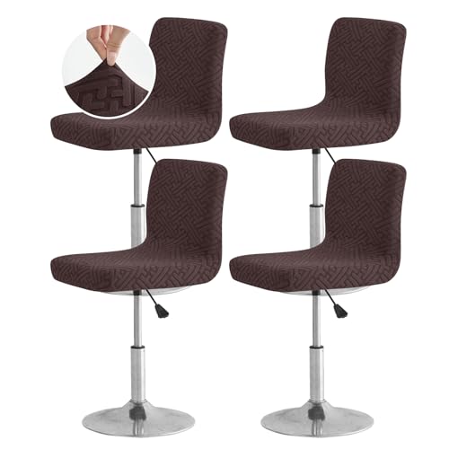 Image of FUANGUI Bar Stool Covers with Backs, 4 Pack Stretch Bar Stool Chair Covers, Knitted Jacquard Bar Stool Covers,Washable Bar Chair Covers Swivel Barstool Slipcovers (Knitted Coffee 01)