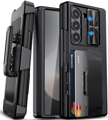 Image of for Samsung Galaxy Z Fold 6 Case with Card Holder & Belt Clip & Slide Camera Cover, Built-in Hinge Protection & Screen Protector, Durable Wallet Phone Cover Case for Galaxy Z Fold 6 2024, Black