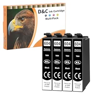 D&C Druckerpatronen 604XL Schwarz kompatibel mit Epson 604 XL Patronen für Expression Home XP-2205 XP-2200 XP-3205 XP-3200 XP-4200 XP-4205, Workforce WF-2910 WF-2930 WF-2935 WF-2950, 4er-Pack