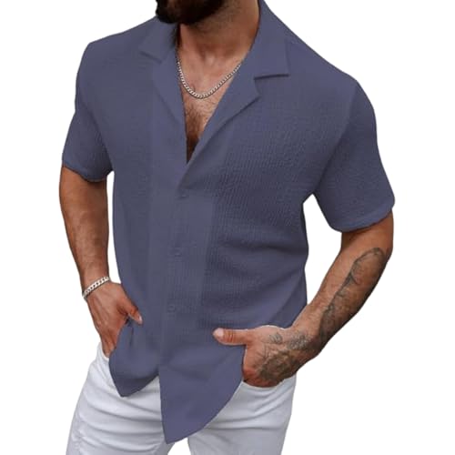 Image of COMBRAIDED Men's Regular Fit Cotton Blend Shirts | Half Sleeve Solid Pattern | Casual Wear for Everyday Style