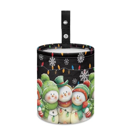 Image of Green Snowman Christmas Trash Can for Car Garbage Can for Back Seat Leak Proof with Adjustable Buttons Auto Accessories for Women Interior