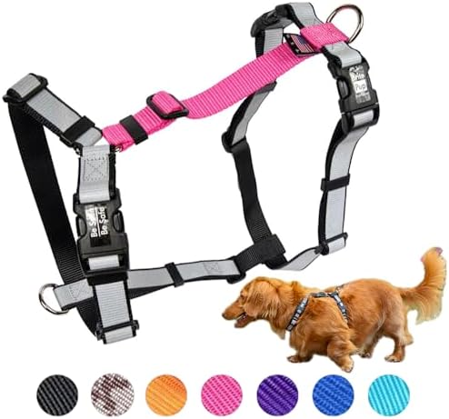 No Pull Harness with Fully Customizable Fitment for Small Dogs – 3M Reflective Heavy Duty Harness for Walking & Training – No Choke Comfortable Collar Design, Made in USA S-Pink