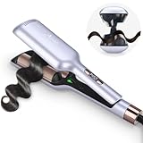 32mm Aima Beauty 2 Barrel Curling Wand Big Wave Mermaid Hair Waver, Hair Curling Iron Anti-Scald, Negative Ionic Emitter Lock Hair Moisture Short/Medium/Long Hair (Purple)