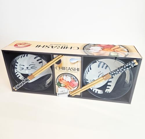 Chirashi fait maison: Coffret avec 2 bols à chirashi en porcelaine, 2 paires de baguettes en bambou et 1 livre de recettes Chirashi et autres recettes japonaises: 13682