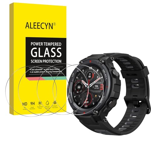 [4 Piezas] Protector de Pantalla Cristal Templado Compatible con Amazfit T-Rex, Ultra HD Cristal Vidrio Templado, 9H Dureza, Sin burbujas, Anti-Arañazos, Protector Película