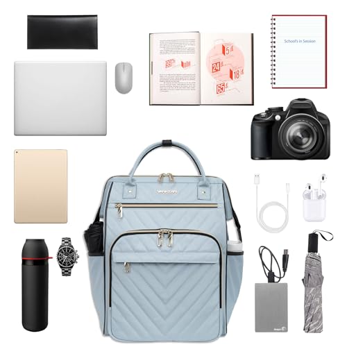 Image of VANKEAN 17 Inch Laptop Backpack for Women Fashion Computer Work Bag, Large Capacity Waterproof, Daypack Business Travel Backpack, Light Blue