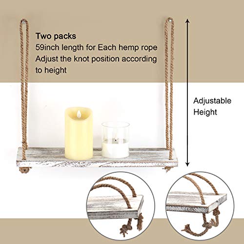 Cuffup Rope Hanging Shelves For Wall, Hanging Wall Shelves Floating Shelves White For Wall 2 Set Of Whitewashed Rustic Wall Decor #TOP6