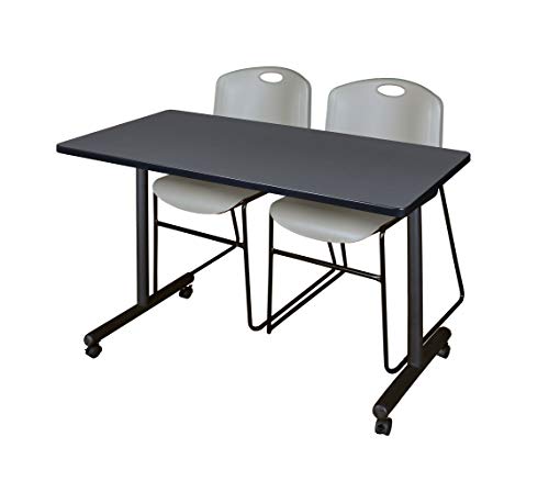 Image of Regency Kobe 48 x 24 in. Mobile T-Base Training Table- Grey, 2 Zeng Stack Chairs- Grey