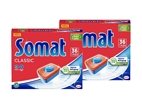 Somat Classic Spülmaschinen Tabs (2x36 Tabs), Geschirrspül Tabs für eine kraftvolle Reinigung, Spültabs hinterlassen strahlend sauberes Geschirr sogar bei...