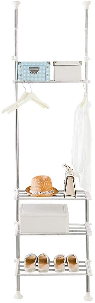 BAOYOUNI Toilettenregal 4 Ebenen Badezimmer Aufbewahrungsregal Platzsparend | Badezimmerregal über Toilette Verstellbare Höhe und Breite Waschmaschinenregal Standregal Metall WC Organizer, Elfenbein