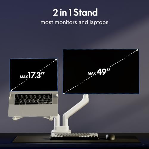 Image of FlexiSpot Laptop Mount, Dual Monitor Arm with Laptop Tray, Fits Up to 49 Inch Monitor and 17.3 Inch Notebook, Full Adjustable Gas Spring Holds up to 44lbs per Arm for Office & Home, White