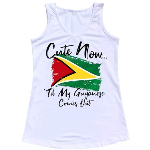 Cute Now... 'Til My Guyanese Comes Out Ladies Girls Flag V-Neck Guyana Tank Top