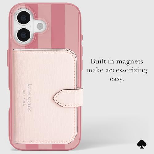 Image of kate spade new york iPhone 17 Case - Stripe Rose Coral | Compatible with MagSafe - Lightweight Designer Case for iPhone 17 with Anti-Scratch Coating and Stripe Rose Coral Design