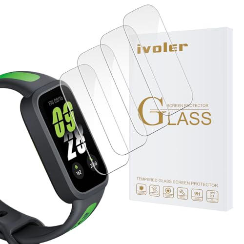 ivoler 4 Stück Schutzglas Schutzfolie für Xiaomi Smart Band 9 Active/Xiaomi Redmi Band 3 (Nicht für Xiaomi Smart Band 9), 9H Härte Schutz Glas, HD Klar Displayschutzfolie, Anti-Kratz Folie