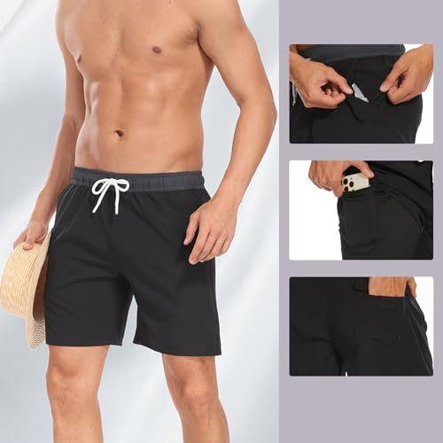 Men's Swim Trunks Compression Lined Shorts Bathing Suits with Pockets Inseam Liner Swimming Trunk for Beach2