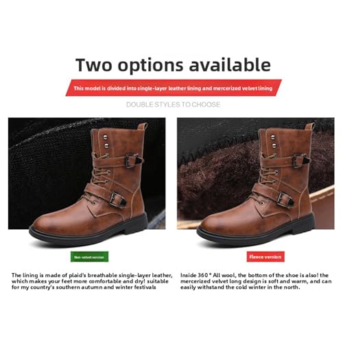 Men's Classic Leather Chukka Motorcycle Boots Comfort Round Toe High-top Lace-up Chunky Low Heel Casual Combat Booties with Two Buckle3