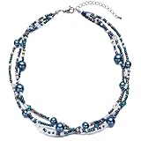 S.J JEWELRY Multi Strand Beaded Necklaces for Women Colorful Beaded Necklace Boho Necklaces for Women Summer Beach Pearl Choker Layered Necklace 3CK-Pearl-Navy
