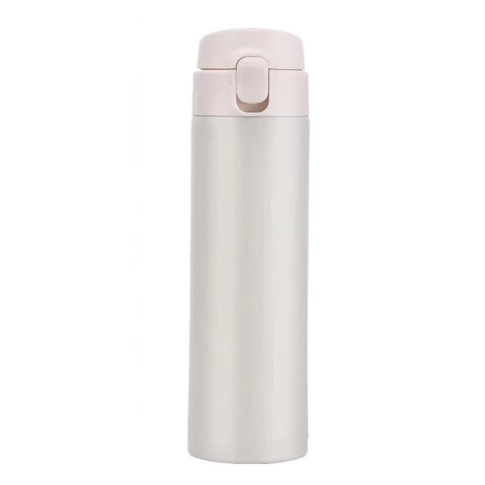 Vacuum Insulated Bottle Thermal Water Bottle Travel Coffee Mug with Safety Buckle Lid Stainless Steel Leak Proof Tumbler Water Flask 15.2 Oz/450ml(White)