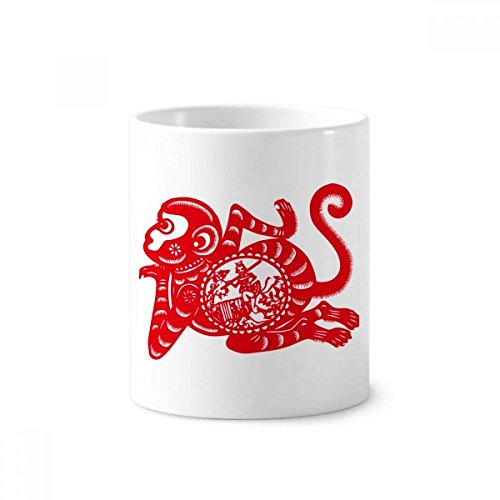 Art Céramique Singe Zodiaque Chinois : Gobelet Blanc 350ml Multifonction pour Stylos et Brosses