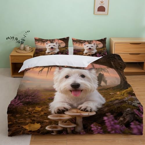 Funda Nórdica con West Highland White Terrier Microfibra Suave Juego De Cama Caucho con Funda De Almohada Calidad Hotelera Y Fácil De Cuidar King（220x240cm）