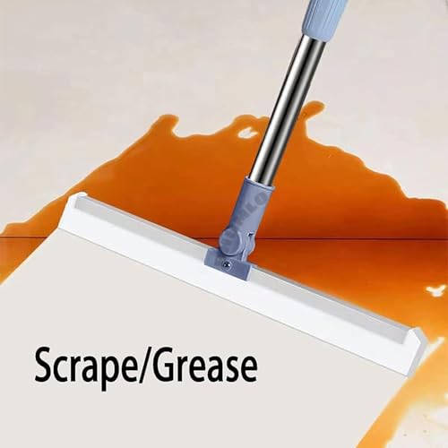 Image of Bathroom Cleaning Brush with Wiper, Long Handle, 180 Rotate, Floor Scrub for Tiles, Kitchen and Bathroom (Blue Squeeze)