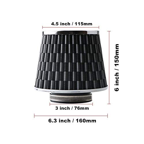 Aotokoop Universal Clamp-On Air Filter, Washable Filter, High Flow Tapered Air Intake Cone Filter, Flange Diameter 3 Inch - Black #TOP1