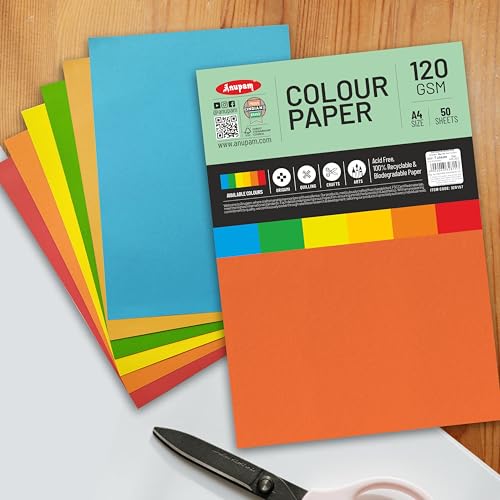 Image of Anupam 25 Sheets Colored Craft Paper A4 Size 120 GSM Orange Color Card Stock Paper for DIY Cards Making, Greeting Cards, Paper Crafting, Wedding Invitations, Thank You Cards, Scrapbooking and Printing