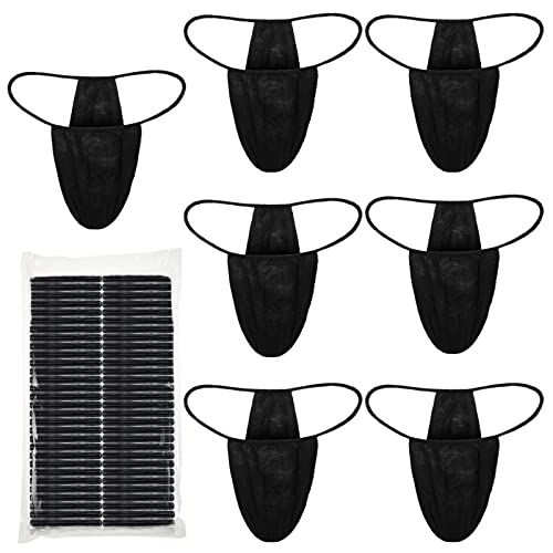 Chumia 60 Pieces Disposable Thong Panties Spa Spray Tanning Wraps Underwear Disposable Bikini Thong Panties for Woman (Black)