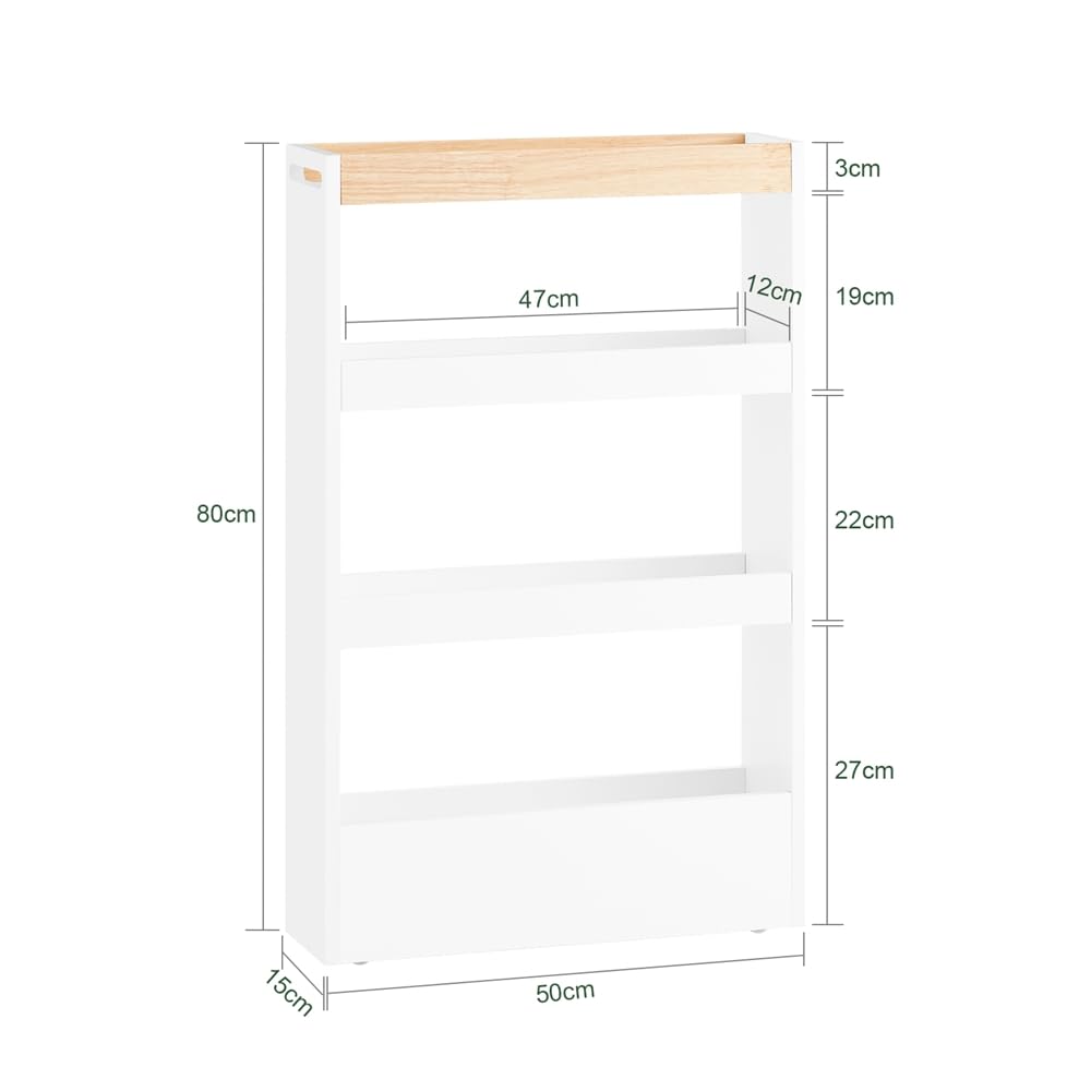 SoBuy Nischenschrank 15 cm Breit Rollwagen Schmal Küchenregal mit Rollen, Platzsparendes Nischenregal für Küche & Badezimmer, Ideale Lösung für kleine Räume, Apothekerschrank Küche 80x50x15 cm NSR12-W